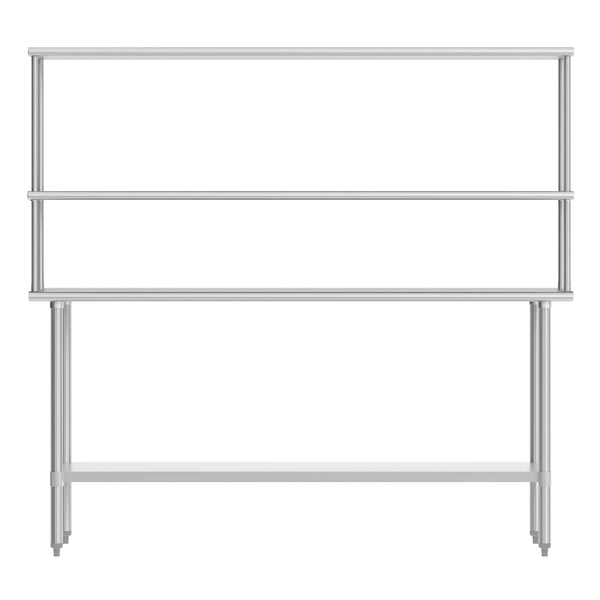 72"W x 24"D x 34.5"H |#| Commercial Stainless Steel Work Table with 2 Overshelves and 1 Undershef-24x72