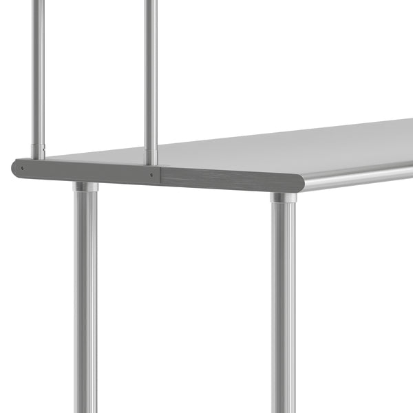 72"W x 24"D x 34.5"H |#| Commercial Stainless Steel Work Table with 2 Overshelves and 1 Undershef-24x72