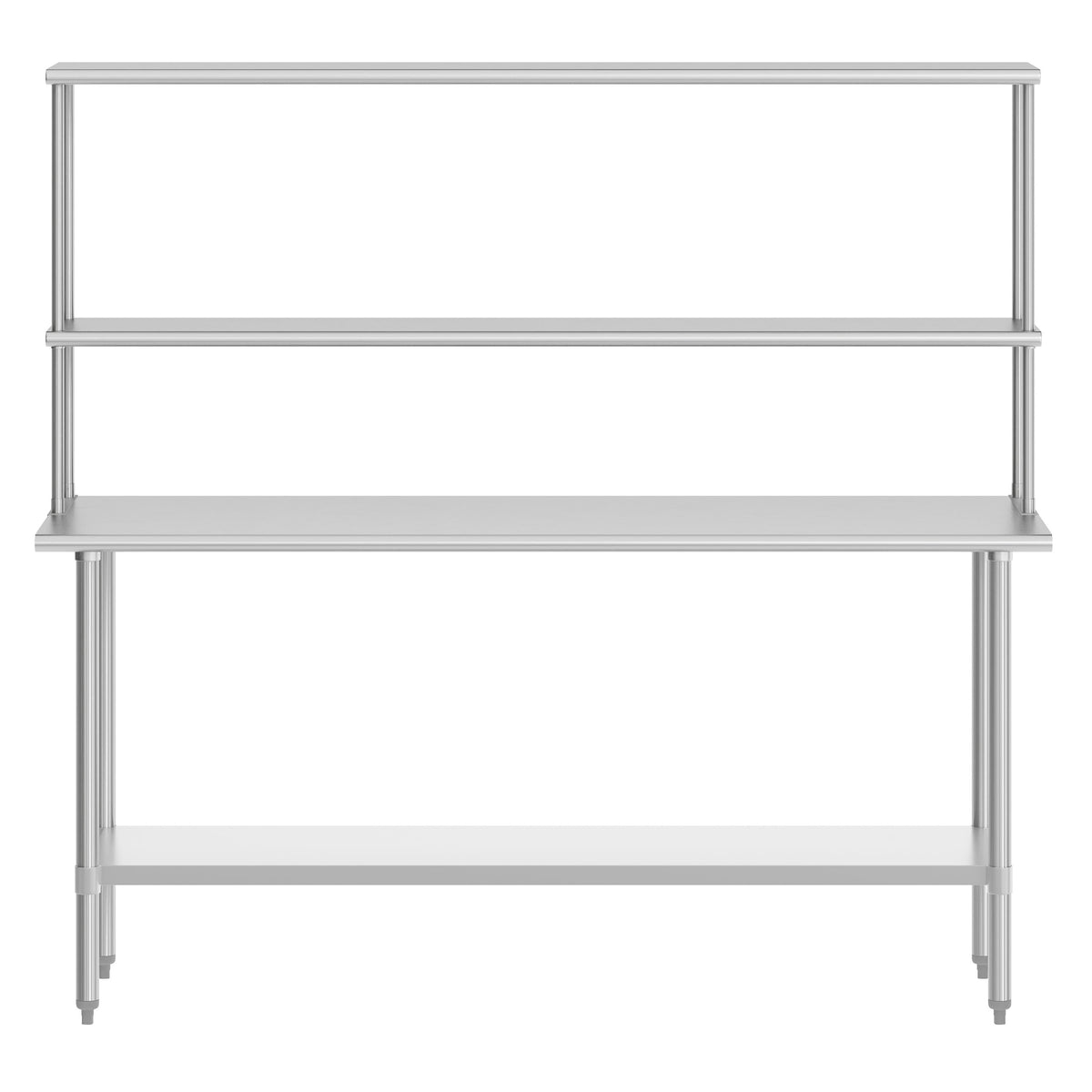 72"W x 24"D x 34.5"H |#| Commercial Stainless Steel Work Table with 2 Overshelves and 1 Undershef-24x72