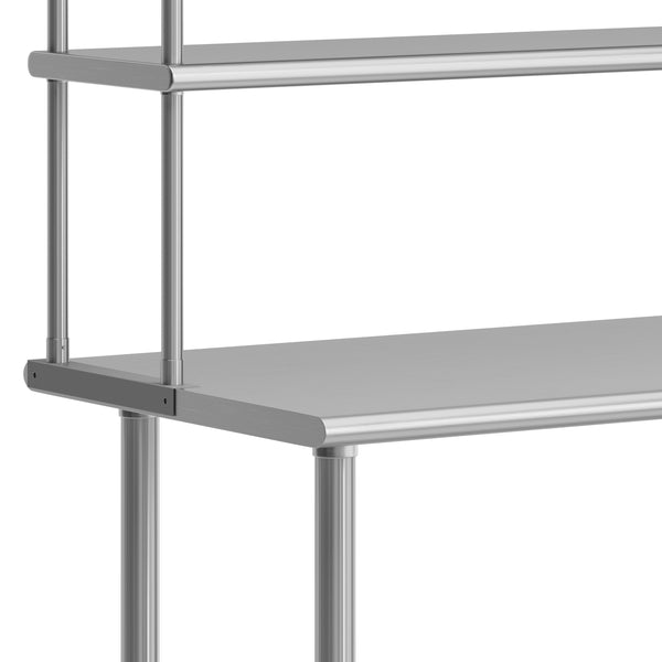 60"W x 24"D |#| Commercial Stainless Steel Work Table with 2 Overshelves and 1 Undershef-24x60