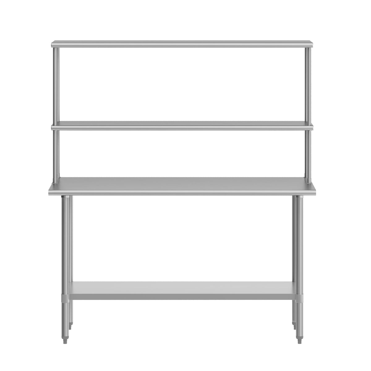60"W x 24"D |#| Commercial Stainless Steel Work Table with 2 Overshelves and 1 Undershef-24x60
