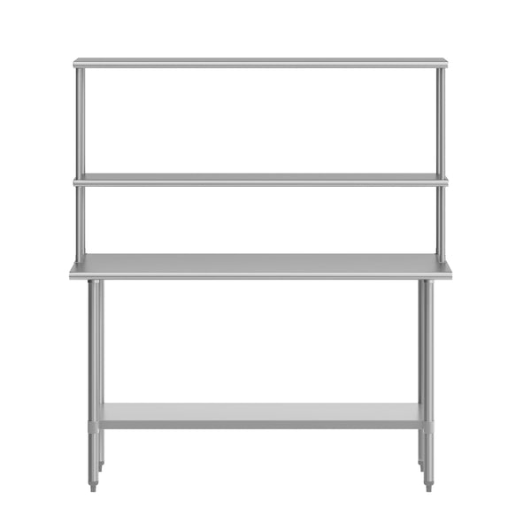 60"W x 24"D |#| Commercial Stainless Steel Work Table with 2 Overshelves and 1 Undershef-24x60