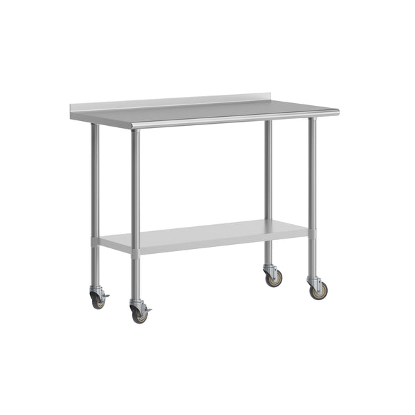 48"W x 24"D |#| Commercial Stainless Steel Work Table with 1.5" Backsplash and Undershelf -24x48