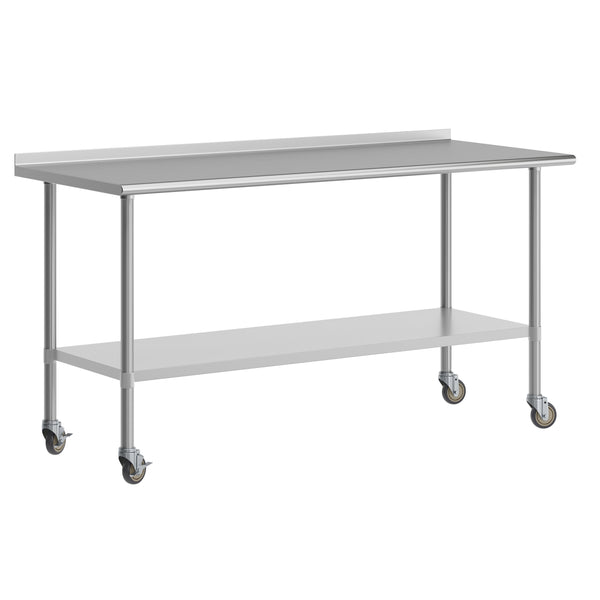 72"W x 30"D |#| Commercial Stainless Steel Work Table with 1.5" Backsplash and Undershelf -30x72