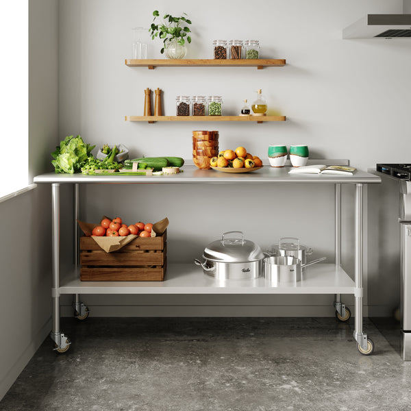 72"W x 30"D |#| Commercial Stainless Steel Work Table with 1.5" Backsplash and Undershelf -30x72