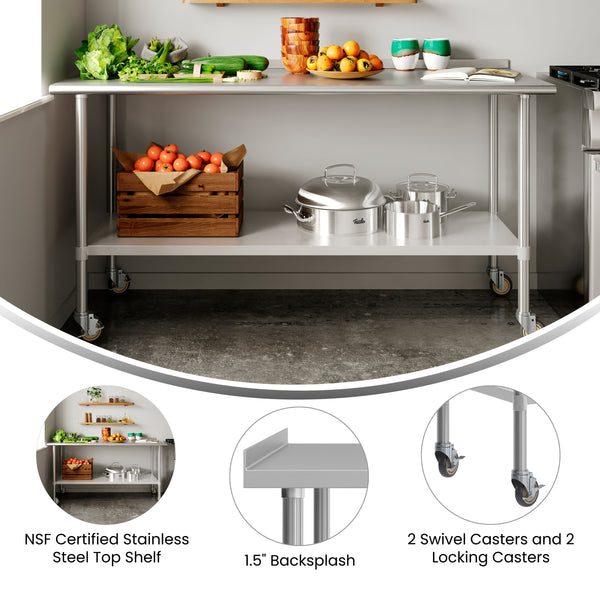 72"W x 30"D |#| Commercial Stainless Steel Work Table with 1.5" Backsplash and Undershelf -30x72