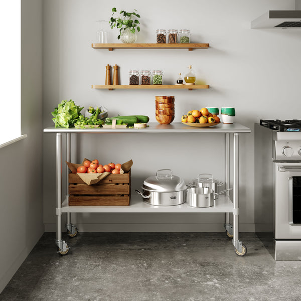 60"W x 24"D |#| Commercial Stainless Steel Work Table with 1.5" Backsplash and Undershelf -24x60