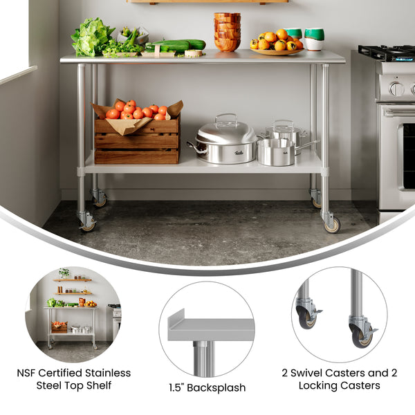 60"W x 24"D |#| Commercial Stainless Steel Work Table with 1.5" Backsplash and Undershelf -24x60