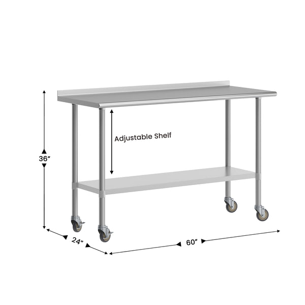 60"W x 24"D |#| Commercial Stainless Steel Work Table with 1.5" Backsplash and Undershelf -24x60