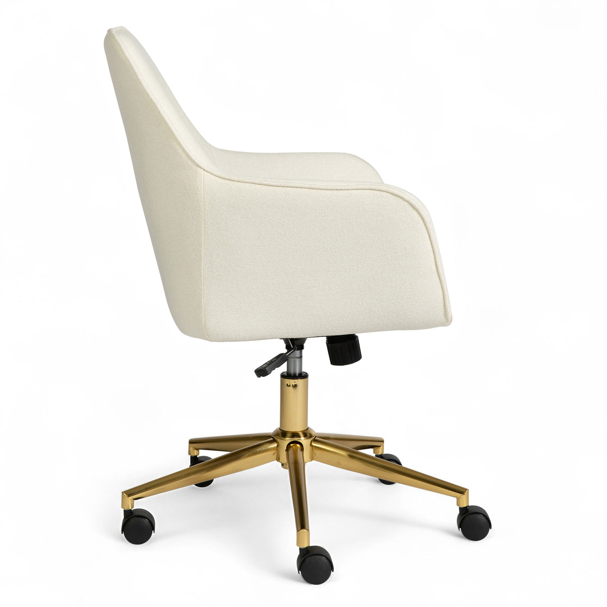 Off White Fabric/Polished Brass Frame |#| Fabric Swivel Home Office Chair with Flared Arms-Off White/Polished Brass