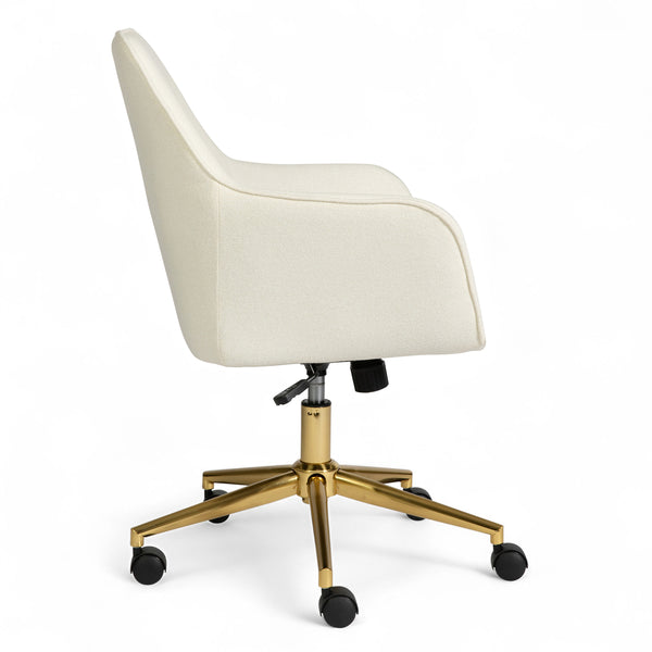 Off White Fabric/Polished Brass Frame |#| Fabric Swivel Home Office Chair with Flared Arms-Off White/Polished Brass