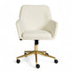 Off White Fabric/Polished Brass Frame |#| Fabric Swivel Home Office Chair with Flared Arms-Off White/Polished Brass