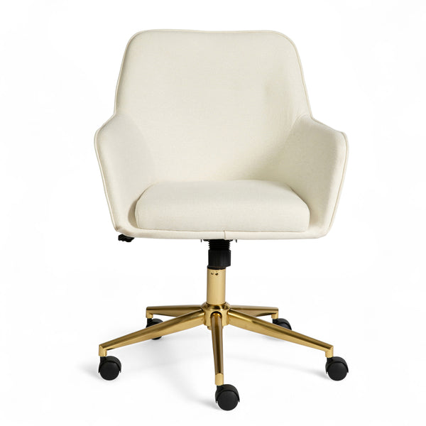 Off White Fabric/Polished Brass Frame |#| Fabric Swivel Home Office Chair with Flared Arms-Off White/Polished Brass