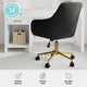 Black Faux Leather/Polished Brass Frame |#| Faux Leather Swivel Home Office Chair with Flared Arms-Black/Polished Brass