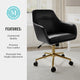 Black Faux Leather/Polished Brass Frame |#| Faux Leather Swivel Home Office Chair with Flared Arms-Black/Polished Brass