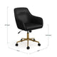 Black Faux Leather/Polished Brass Frame |#| Faux Leather Swivel Home Office Chair with Flared Arms-Black/Polished Brass
