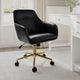 Black Faux Leather/Polished Brass Frame |#| Faux Leather Swivel Home Office Chair with Flared Arms-Black/Polished Brass