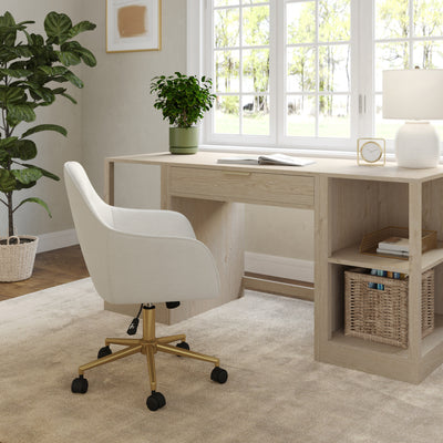 Upholstered Swivel Home Office Chair with Flared Arms - View 2