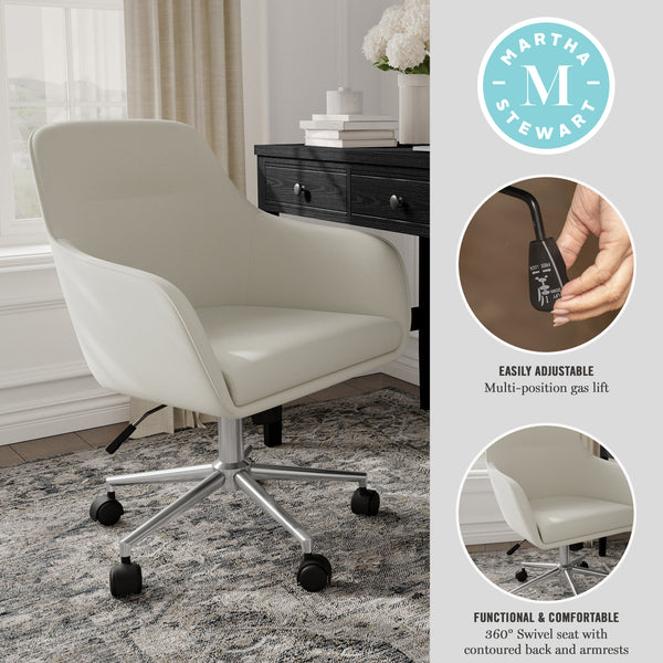 Light Gray Fabric/Polished Nickel Frame |#| Fabric Swivel Home Office Chair with Flared Arms-Light Gray/Polished Nickel