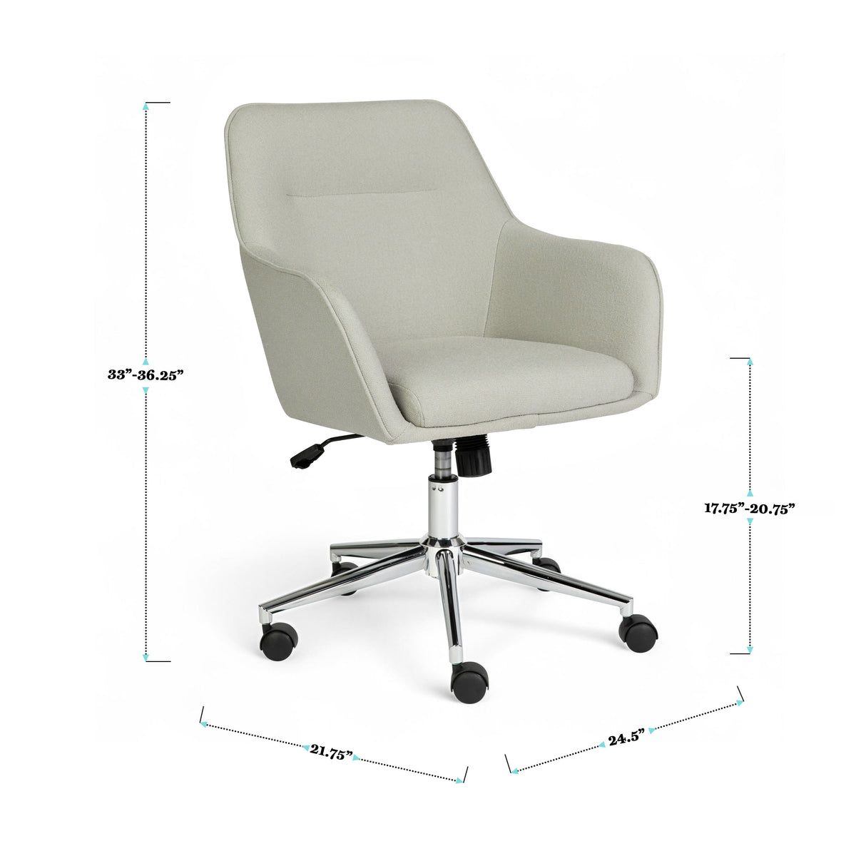 Light Gray Fabric/Polished Nickel Frame |#| Fabric Swivel Home Office Chair with Flared Arms-Light Gray/Polished Nickel