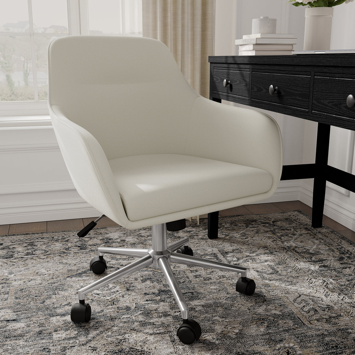 Light Gray Fabric/Polished Nickel Frame |#| Fabric Swivel Home Office Chair with Flared Arms-Light Gray/Polished Nickel