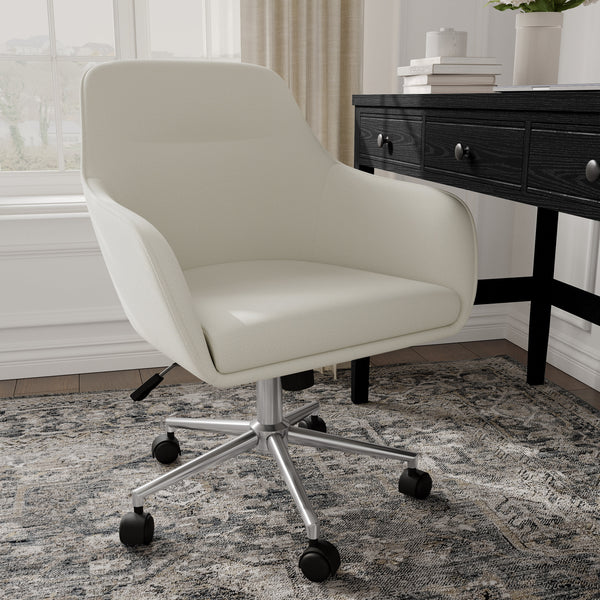 Light Gray Fabric/Polished Nickel Frame |#| Fabric Swivel Home Office Chair with Flared Arms-Light Gray/Polished Nickel