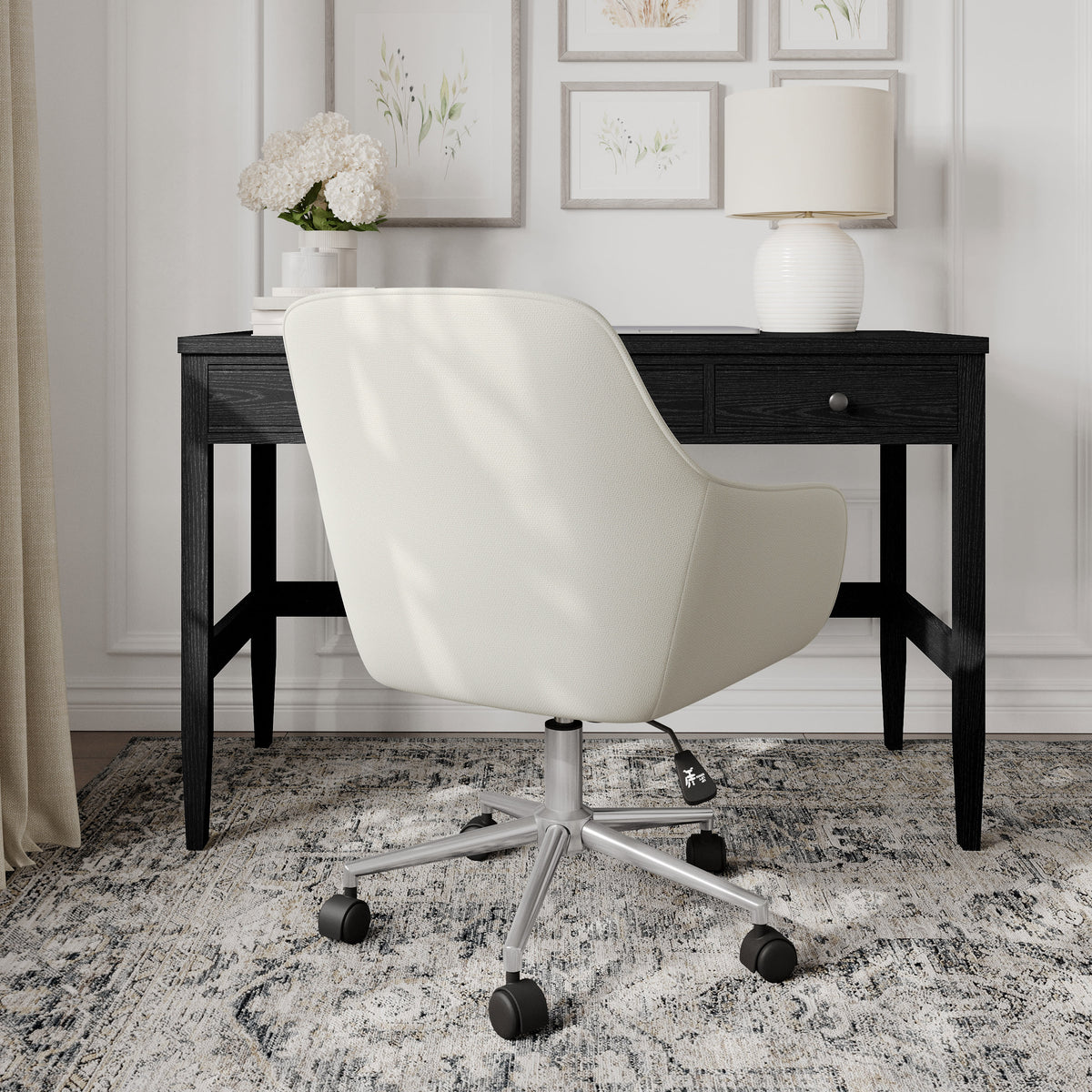 Light Gray Fabric/Polished Nickel Frame |#| Fabric Swivel Home Office Chair with Flared Arms-Light Gray/Polished Nickel