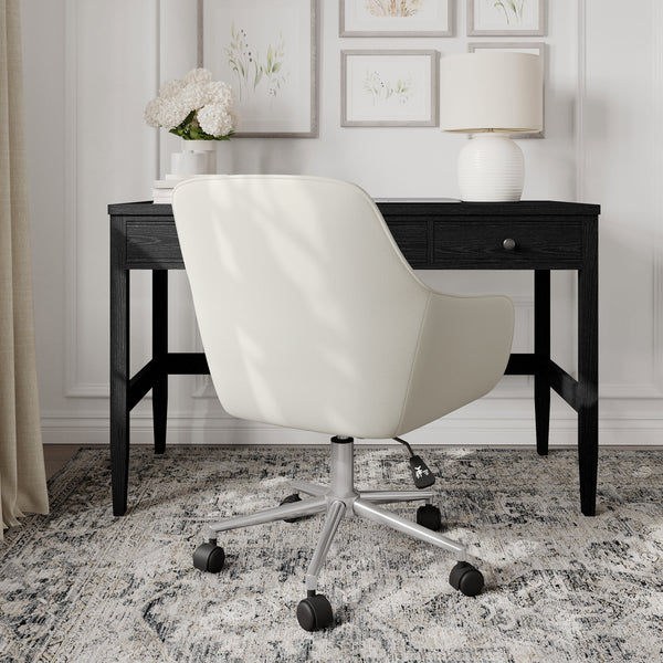 Light Gray Fabric/Polished Nickel Frame |#| Fabric Swivel Home Office Chair with Flared Arms-Light Gray/Polished Nickel