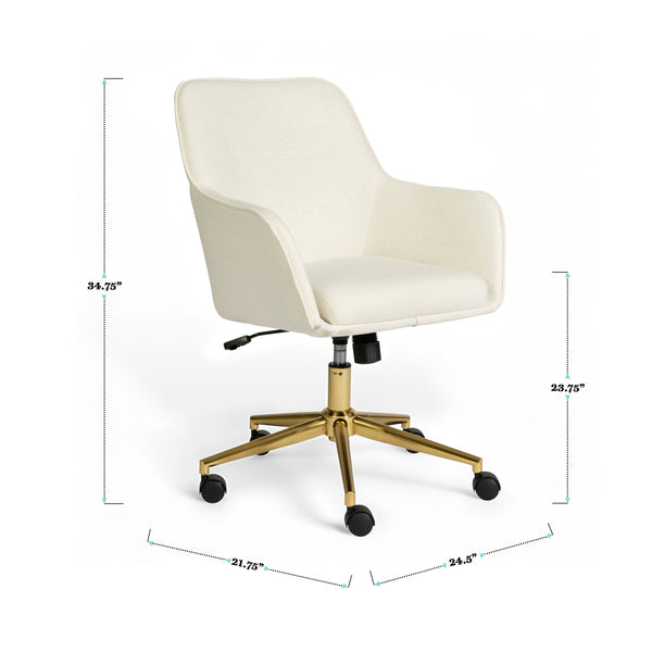 Off White Fabric/Polished Brass Frame |#| Fabric Swivel Home Office Chair with Flared Arms-Off White/Polished Brass
