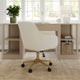 Off White Fabric/Polished Brass Frame |#| Fabric Swivel Home Office Chair with Flared Arms-Off White/Polished Brass
