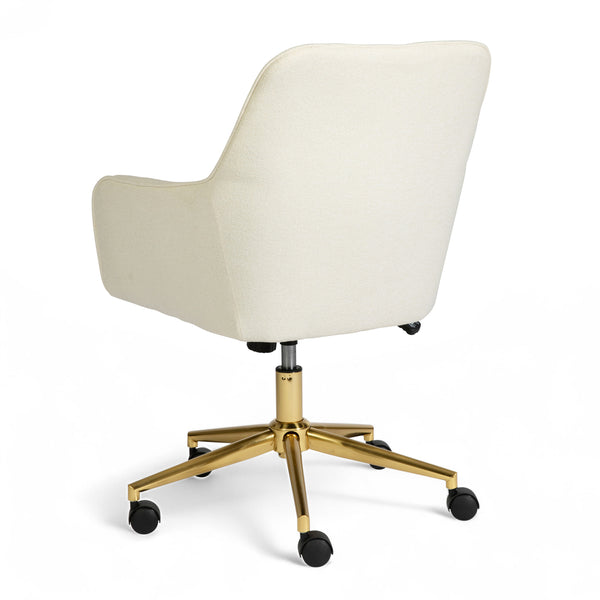 Off White Fabric/Polished Brass Frame |#| Fabric Swivel Home Office Chair with Flared Arms-Off White/Polished Brass