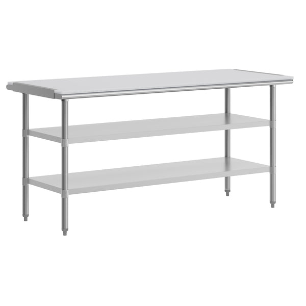 Silver |#| Commercial Stainless Steel Work Table with Poly Cutting Board-Undershelves-30x72