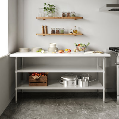 Commercial Stainless Steel Work Table with Poly Cutting Board-Undershelves-30x72 - View 2
