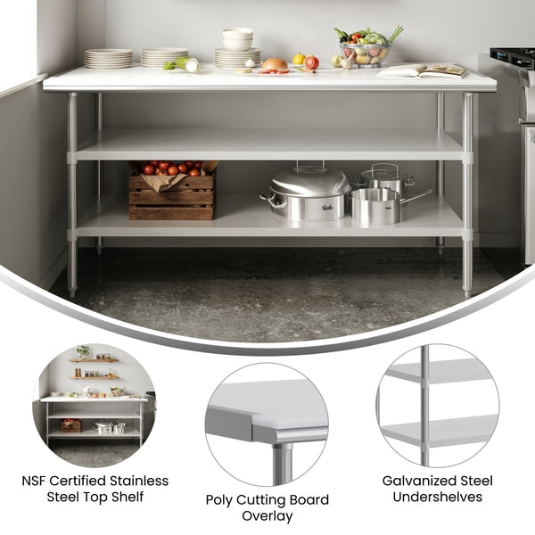 Silver |#| Commercial Stainless Steel Work Table with Poly Cutting Board-Undershelves-30x72