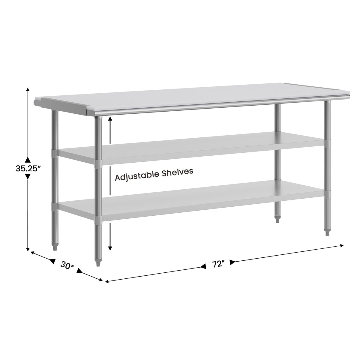 Silver |#| Commercial Stainless Steel Work Table with Poly Cutting Board-Undershelves-30x72