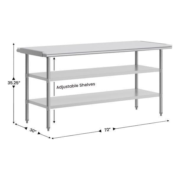 Silver |#| Commercial Stainless Steel Work Table with Poly Cutting Board-Undershelves-30x72