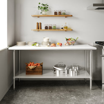 Commercial Stainless Steel Work Table with Poly Cutting Board-Undershelf-30x72 - View 2