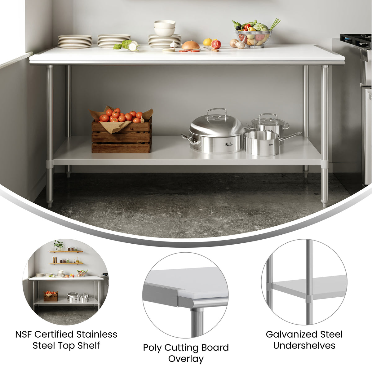 Silver |#| Commercial Stainless Steel Work Table with Poly Cutting Board-Undershelf-30x72
