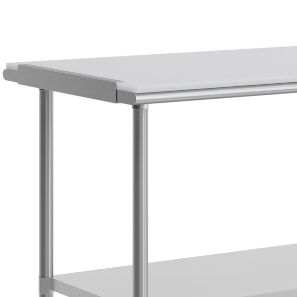 Silver |#| Commercial Stainless Steel Work Table with Poly Cutting Board-Undershelf-30x72
