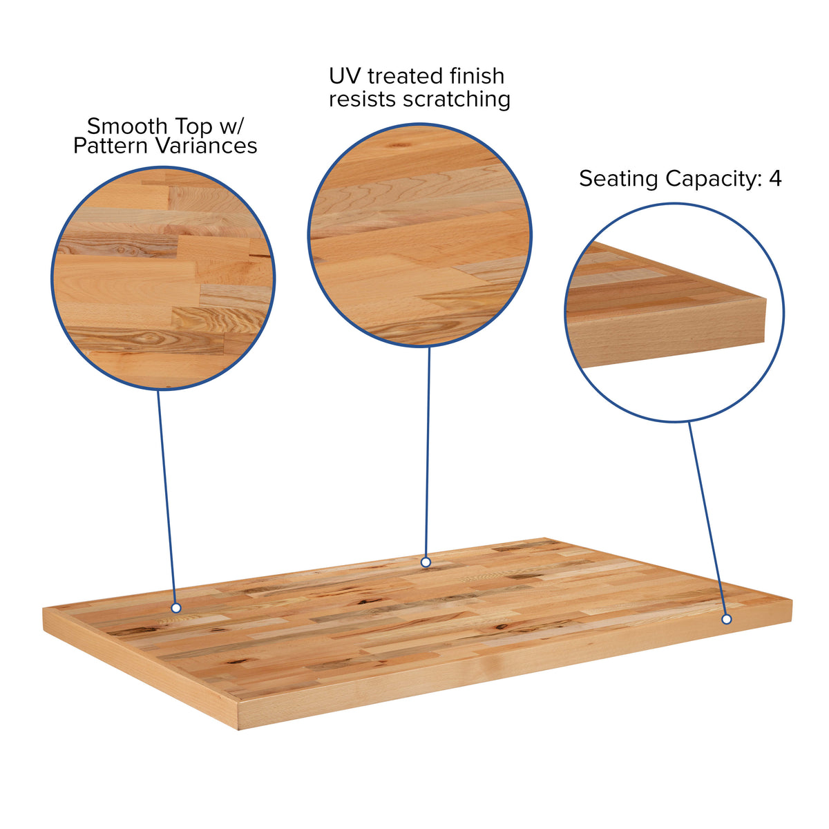 30inch x 48inch Rectangle Butcher Block Style Table Top - Restaurant Table Top