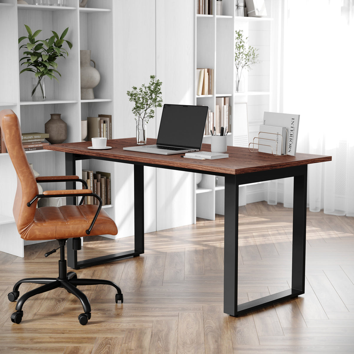 Walnut |#| Commercial 60x30 Conference Table with Laminate Top and U-Frame Base - Walnut