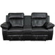 Black |#| 2-Seat Reclining Black LeatherSoft Theater Seating Unit w/Straight Cup Holders