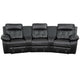 Black |#| 3-Seat Reclining Black LeatherSoft Theater Seating Unit with Curved Cup Holders