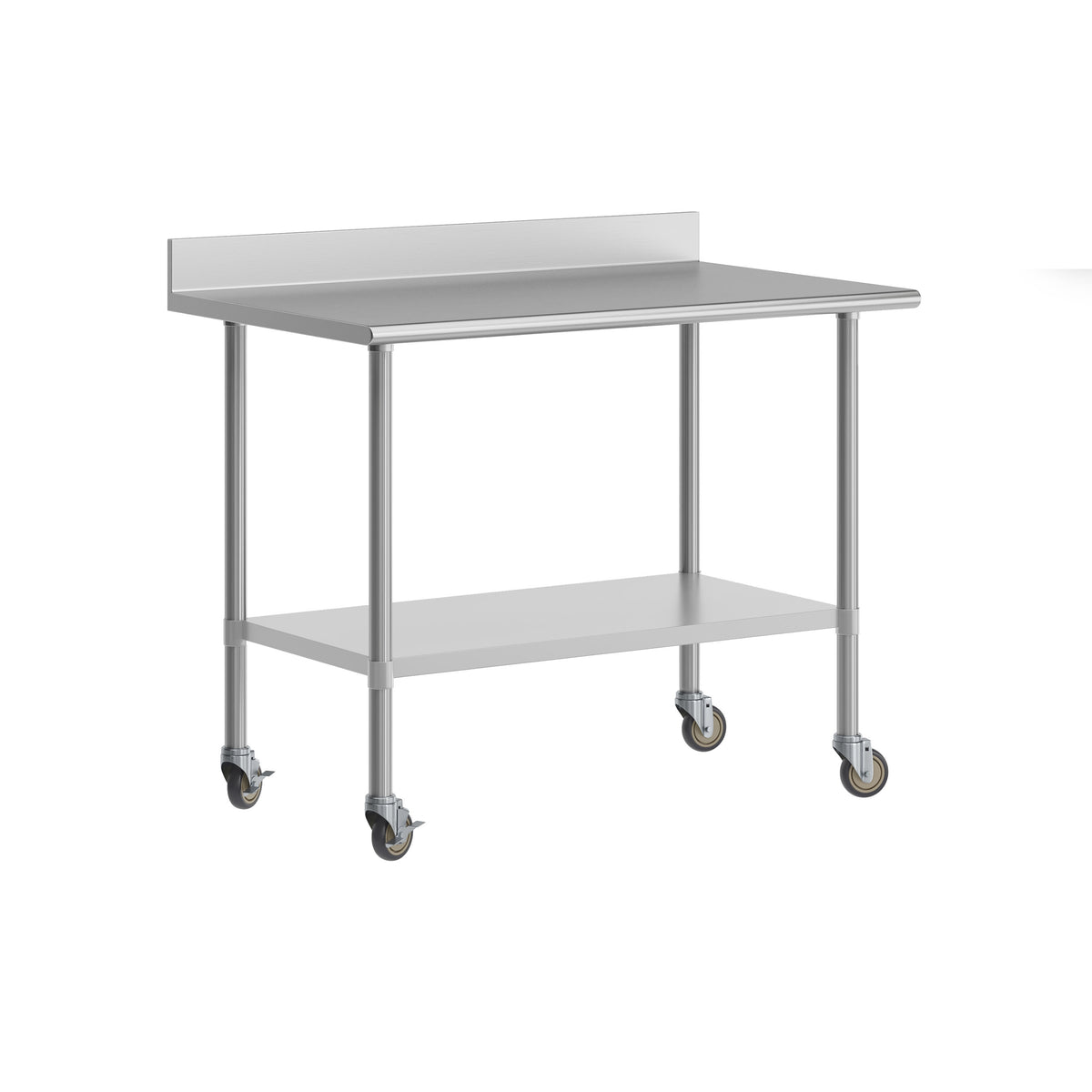 48"W x 30"D |#| Commercial Stainless Steel Work Table with 4" Backsplash- Adj. Undershelf-30x48