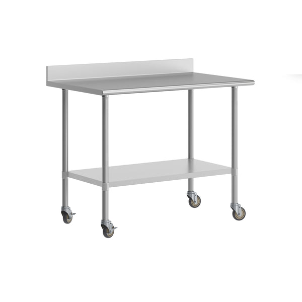 48"W x 30"D |#| Commercial Stainless Steel Work Table with 4" Backsplash- Adj. Undershelf-30x48