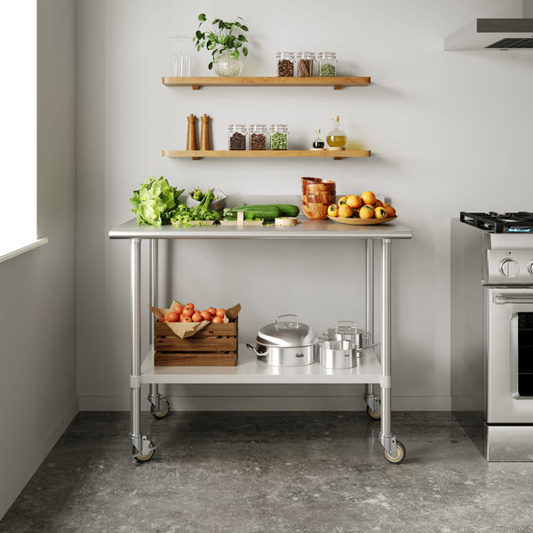 48"W x 30"D |#| Commercial Stainless Steel Work Table with 4" Backsplash- Adj. Undershelf-30x48