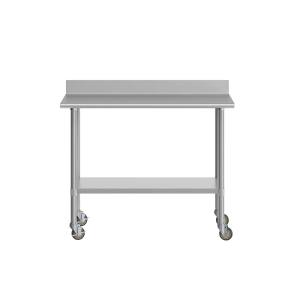48"W x 30"D |#| Commercial Stainless Steel Work Table with 4" Backsplash- Adj. Undershelf-30x48