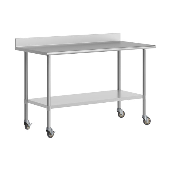 60"W x 30"D |#| Commercial Stainless Steel Work Table with 4" Backsplash- Adj. Undershelf-30x60
