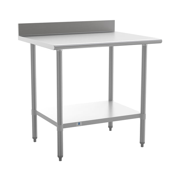 36"W x 30"D x 39.25"H |#| Commercial Stainless Steel Kitchen Prep and Work Table with Shelf and Backsplash