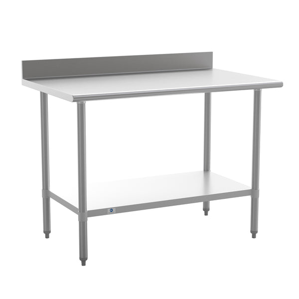 48"W x 30"D x 39.25"H |#| Commercial Stainless Steel Kitchen Prep and Work Table with Shelf and Backsplash